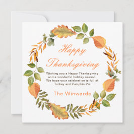 Rustic Autumn Fall Leaves Square Thanksgiving  カード