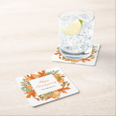 Rustic Autumn Fall Leaves Square Thanksgiving スクエアペーパーコースター (インサイチュ)