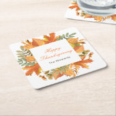 Rustic Autumn Fall Leaves Square Thanksgiving スクエアペーパーコースター (アングル)