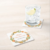 Rustic Autumn Fall Leaves Square Thanksgiving スクエアペーパーコースター (インサイチュ)
