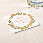 Rustic Autumn Fall Leaves Square Thanksgiving スクエアペーパーコースター (アングル)