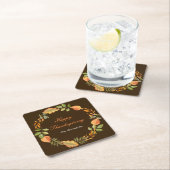 Rustic Autumn Fall Leaves Square Thanksgiving スクエアペーパーコースター (インサイチュ)