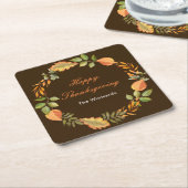 Rustic Autumn Fall Leaves Square Thanksgiving スクエアペーパーコースター (アングル)