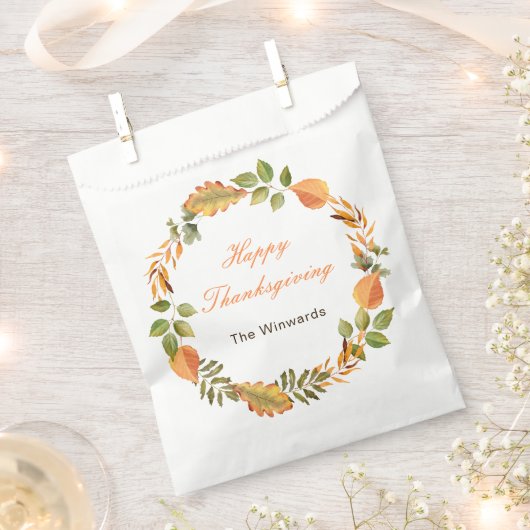 Rustic Autumn Fall Leaves Square Thanksgiving フェイバーバッグ (クリップ留めされた状態)