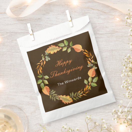 Rustic Autumn Fall Leaves Square Thanksgiving フェイバーバッグ (クリップ留めされた状態)