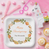 Rustic Autumn Fall Leaves Square Thanksgiving  ペーパープレート (パーティー)