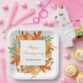 Rustic Autumn Fall Leaves Square Thanksgiving  ペーパープレート (パーティー)