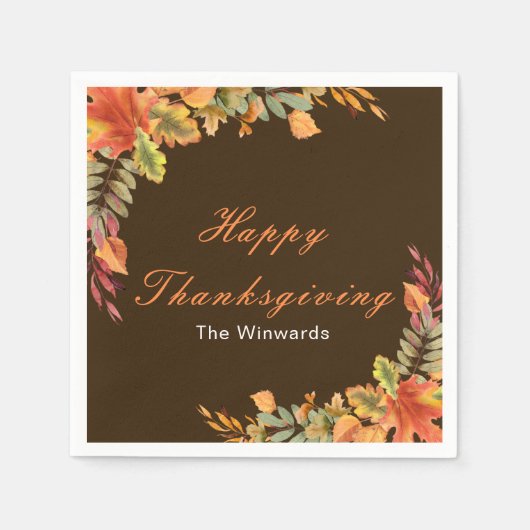 Rustic Autumn Fall Leaves Thanksgiving Party スタンダードカクテルナプキン (正面)