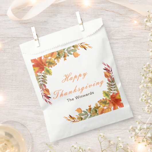 Rustic Autumn Fall Leaves Thanksgiving Party フェイバーバッグ (クリップ留めされた状態)