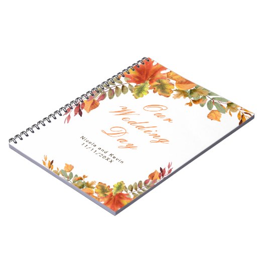 Rustic Autumn Fall Leaves Wedding planner ノートブック (左側)