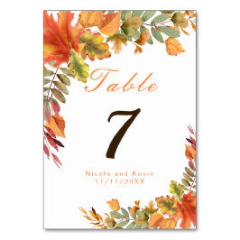 Rustic Autumn Fall Leaves Wedding Table Number テーブルナンバー