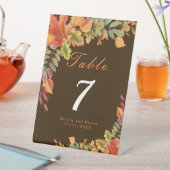 Rustic Autumn Fall Leaves Wedding Table Number 台座サイン (インサイチュ)
