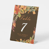 Rustic Autumn Fall Leaves Wedding Table Number 台座サイン (正面)