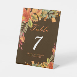 Rustic Autumn Fall Leaves Wedding Table Number 台座サイン