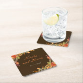 Rustic Autumn Fall Leaves Wedding Thank You スクエアペーパーコースター (インサイチュ)