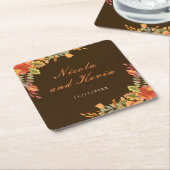 Rustic Autumn Fall Leaves Wedding Thank You スクエアペーパーコースター (アングル)