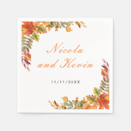 Rustic Autumn Fall Leaves Wedding Thank You スタンダードカクテルナプキン