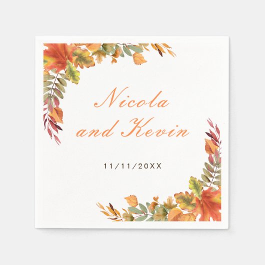 Rustic Autumn Fall Leaves Wedding Thank You スタンダードカクテルナプキン (正面)