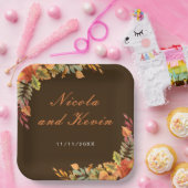 Rustic Autumn Fall Leaves Wedding Thank You ペーパープレート (パーティー)