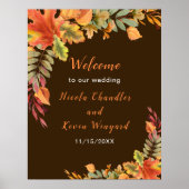 Rustic Autumn Fall Leaves Wedding Welcome ポスター (正面)