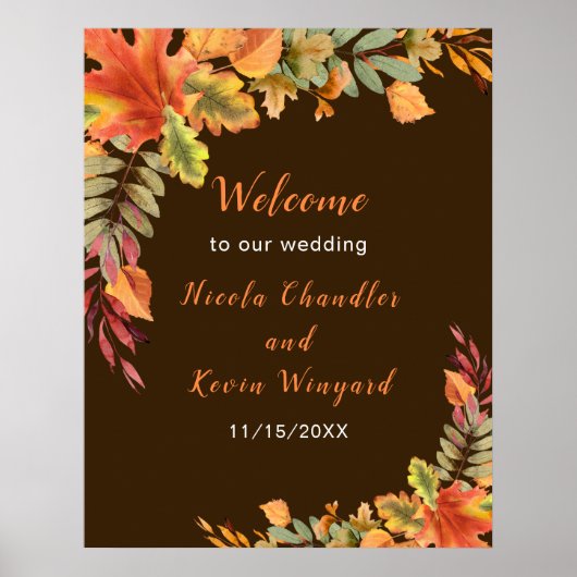 Rustic Autumn Fall Leaves Wedding Welcome ポスター (正面)