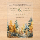 Rustic Autumn Fall Pine Trees Wedding アクリル招待状 (正面)