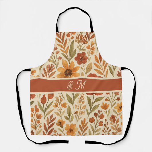 Rustic Autumn fall vibes & Floral Monogram エプロン (正面)