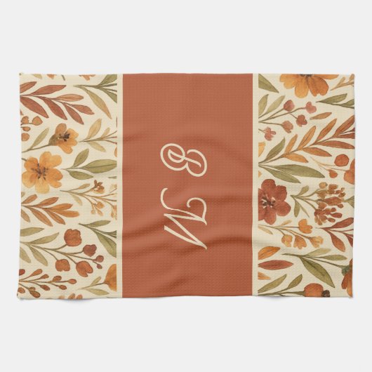 Rustic Autumn fall vibes & Floral Monogram キッチンタオル (横)