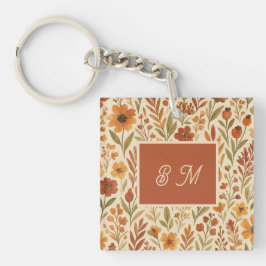 Rustic Autumn fall vibes & Floral Monogram キーホルダー