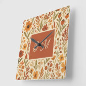 Rustic Autumn fall vibes & Floral Monogram スクエア壁時計 (傾斜)