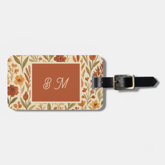 Rustic Autumn fall vibes & Floral Monogram ラゲッジタグ (正面横)