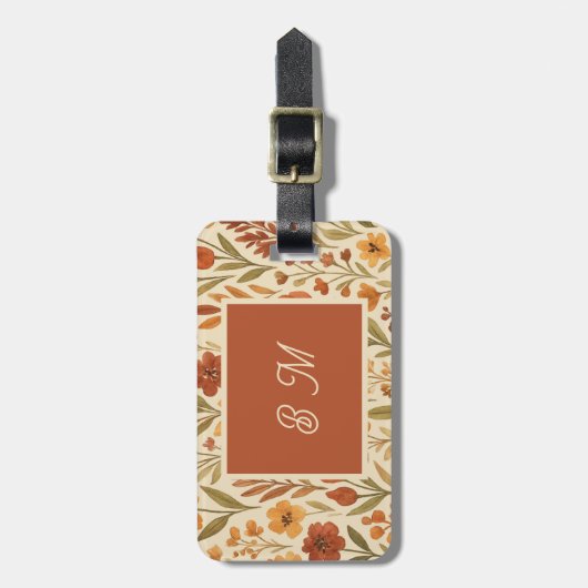 Rustic Autumn fall vibes & Floral Monogram ラゲッジタグ (正面縦)