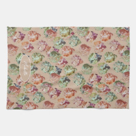 Rustic Autumn Falling Leaves Watercolor Art キッチンタオル