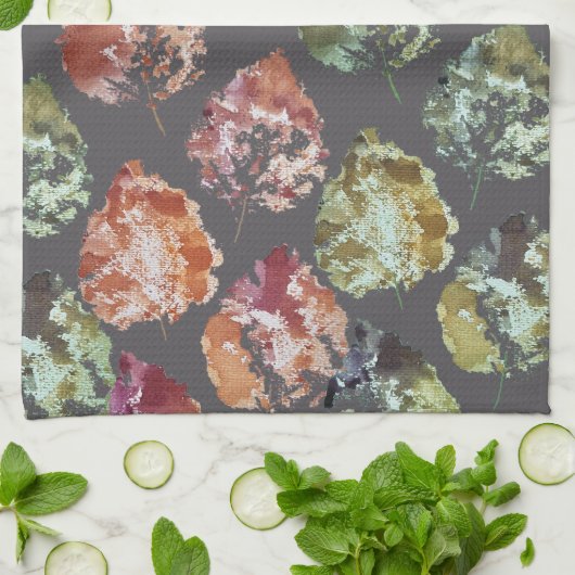 Rustic Autumn Falling Leaves Watercolor Art キッチンタオル (折り畳み)