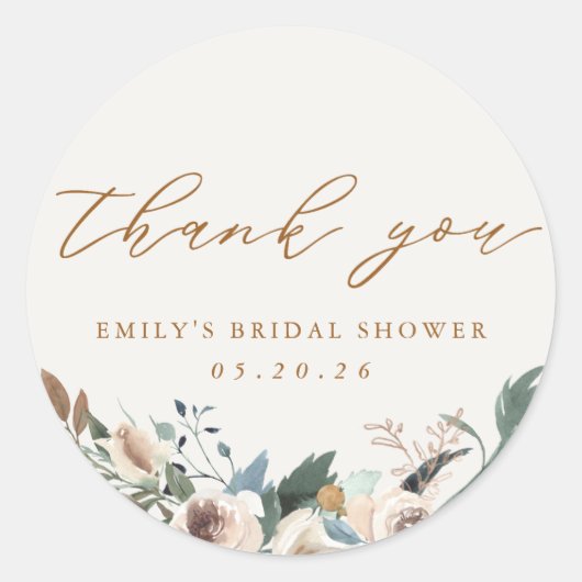 Rustic Autumn Floral Bridal Shower Favor ラウンドシール (正面)