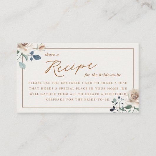 Rustic Autumn Floral Bridal Shower Recipe Request エンクロージャーカード (正面)