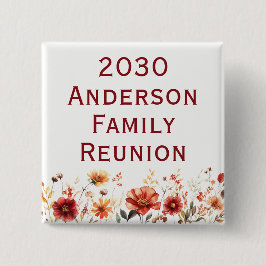 Rustic Autumn Floral Custom Family Reunion Square 缶バッジ
