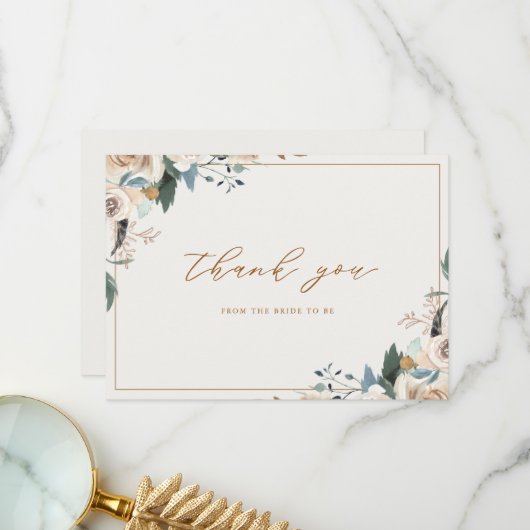 Rustic Autumn Floral Fall in Love Bridal Shower サンキューカード (正面/裏面インサイチュ)