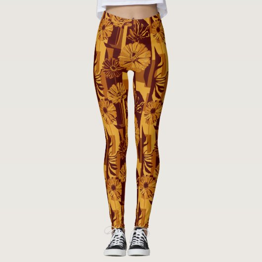 Rustic Autumn Floral Geometric Pattern (10) レギンス (正面)