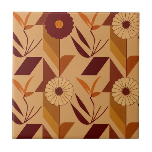 Rustic Autumn Floral Geometric Pattern (4) タイル (正面)