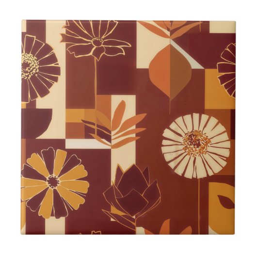 Rustic Autumn Floral Geometric Pattern (6) タイル (正面)