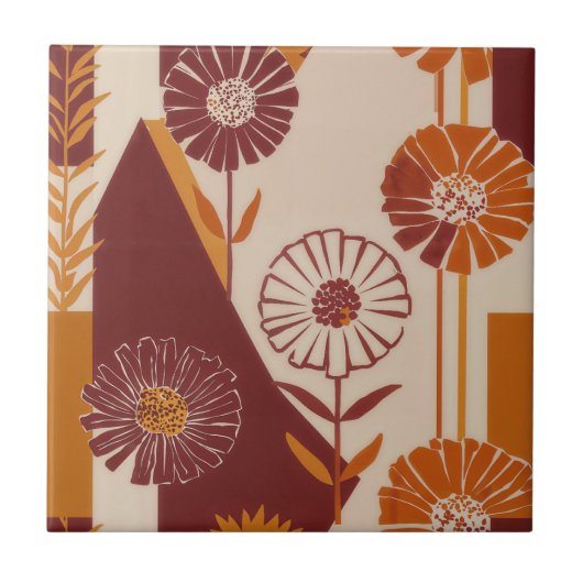 Rustic Autumn Floral Geometric Pattern (8) タイル (正面)