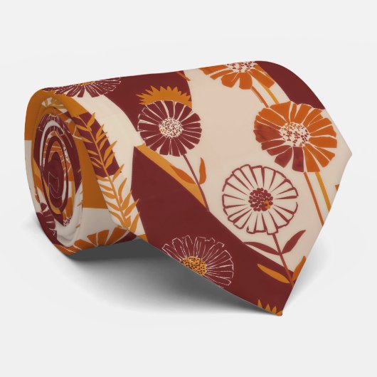 Rustic Autumn Floral Geometric Pattern (8) ネクタイ (ロール)