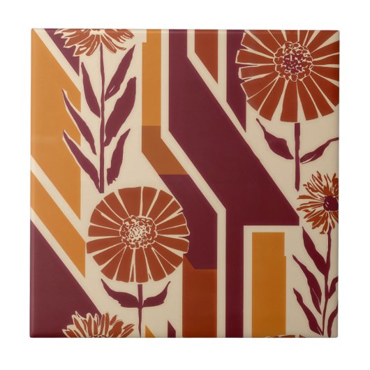 Rustic Autumn Floral Geometric Pattern (9) タイル (正面)