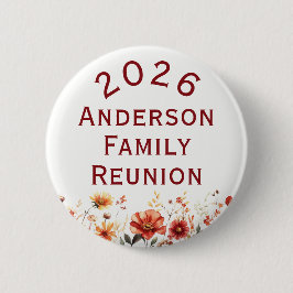 Rustic Autumn Floral Personalized Family Reunion 缶バッジ