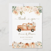 Rustic Autumn Floral Pumpkin Truck サンキューカード (正面)