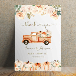 Rustic Autumn Floral Pumpkin Truck サンキューカード