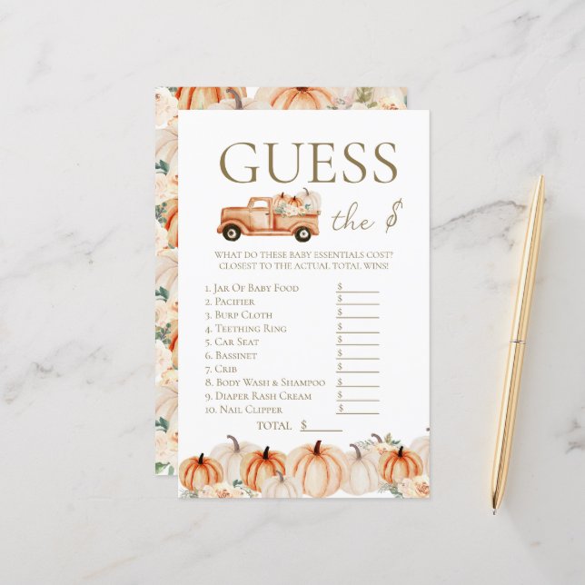 Rustic Autumn Floral Pumpkin Truck Guess The Price (正面/裏面インサイチュ)
