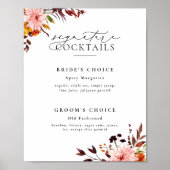 Rustic Autumn Floral Signature Drinks Sign ポスター (正面)