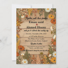 Rustic Autumn Floral Wood Wedding Invitation | 秋 招待状